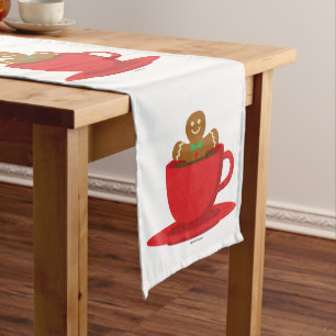 Caminho De Mesa Médio Gingerbread Man Relaxando Na Copa Vermelha De Choc