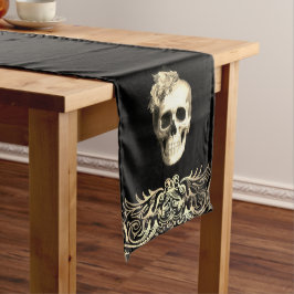 Caminho De Mesa Médio Glam Gótico Rosas Brancas do Crânio