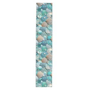Caminho De Mesa Médio Glittery Teal Mermaid Tail Scalls Impressão