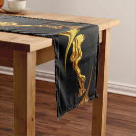 Caminho De Mesa Médio Gold Black Monochrome Opulent Swirl Liquid Designe
