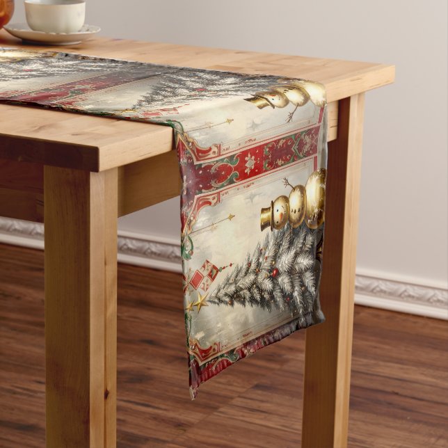 Caminho De Mesa Médio Gold Snowman Christmas Tree Table Runner (No Local)
