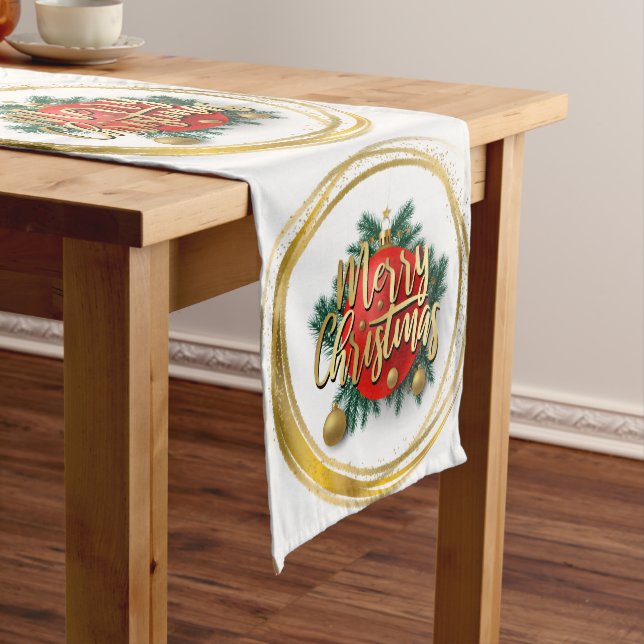 Caminho De Mesa Médio Golden Merry Christmas Table Runner (No Local)