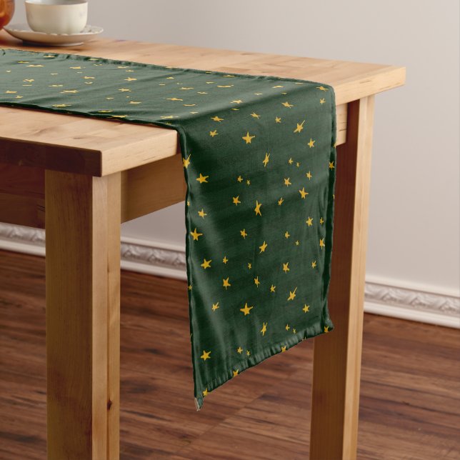 Caminho De Mesa Médio Holiday Green Yellow Stripe Star Christmas  (No Local)