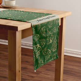 Caminho De Mesa Médio Impressão de Natal Verde e Dourado