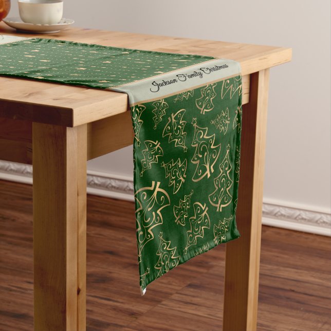 Caminho De Mesa Médio Impressão de Natal Verde e Dourado (No Local)