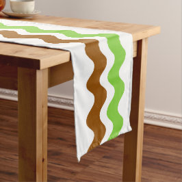 Caminho De Mesa Médio Listra Groovy Ric Rac - Marrom e Lima
