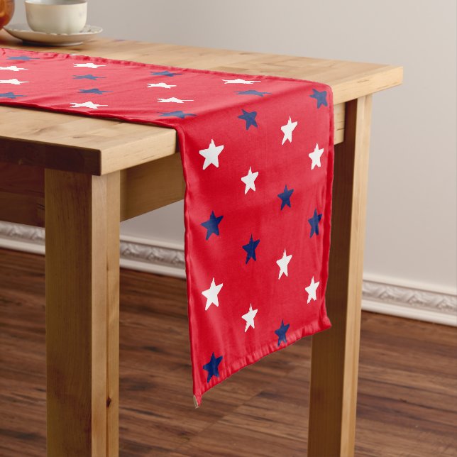 Caminho De Mesa Médio marinho branco vermelho estrelas azuis americanas  (No Local)