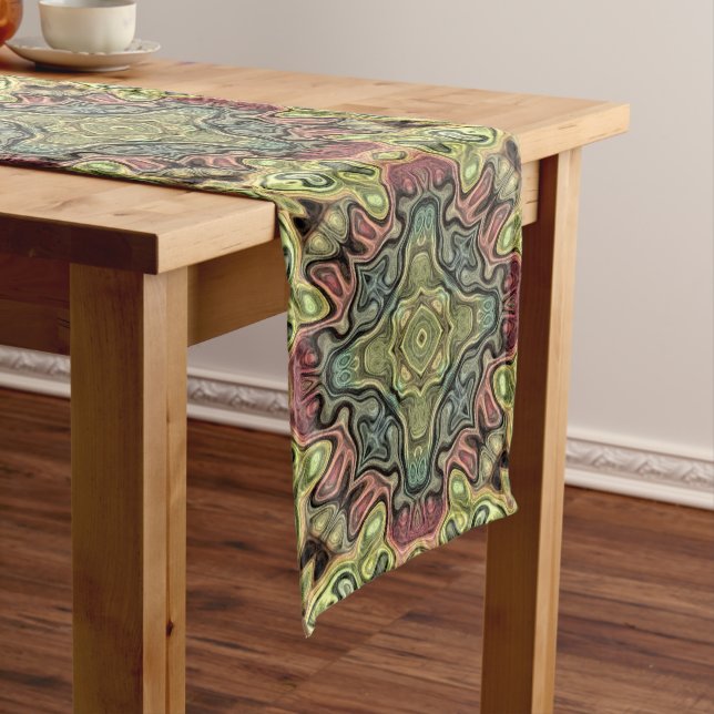 Caminho De Mesa Médio Marsala Red Ochre Yellow Teal Hip Ornamentado Art  (No Local)