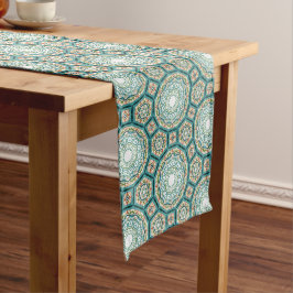 Caminho De Mesa Médio Mediterranean Teal Tile Pattern