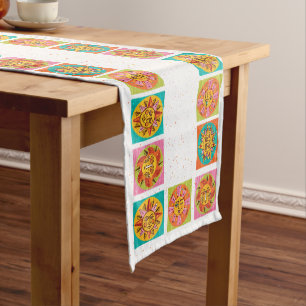 Caminho De Mesa Médio Meio século Moderno Sun Faces Mesa Runner