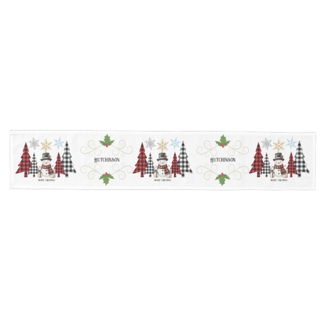 Caminho De Mesa Médio Mesa de Natal Árvores Xadrezes e Neve (Horizontal)