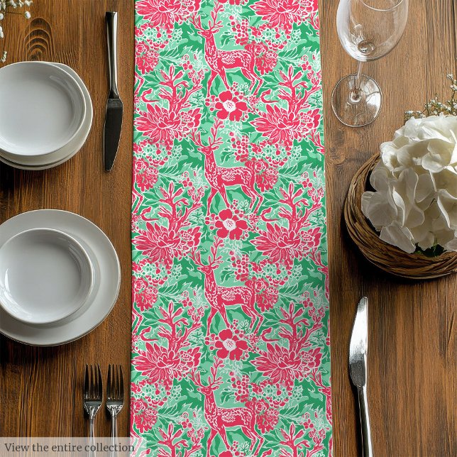 Caminho De Mesa Médio Modern green magenta preppy Christmas table runner (Modern green magenta preppy Christmas table runner)
