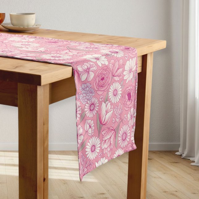 Caminho De Mesa Médio Modern Pink Rose Table Runner (Criador carregado)