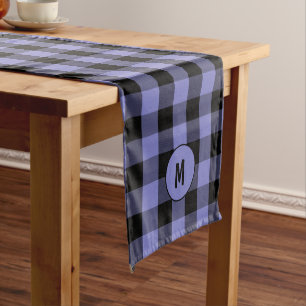 Caminho De Mesa Médio Monograma Black and Periwinkle Buffalo Xadrez Pouf