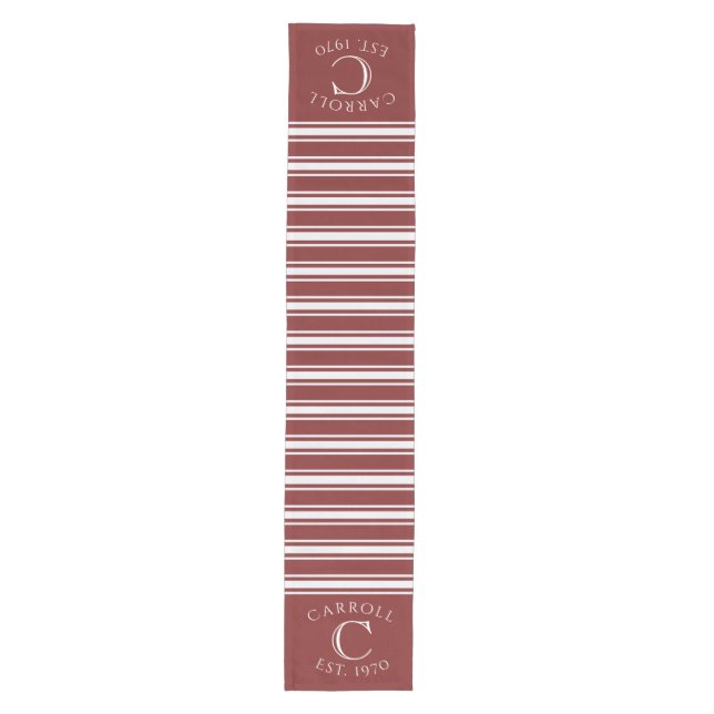 Caminho De Mesa Médio Monogrammed Double Striped | Cranberry (Frente)