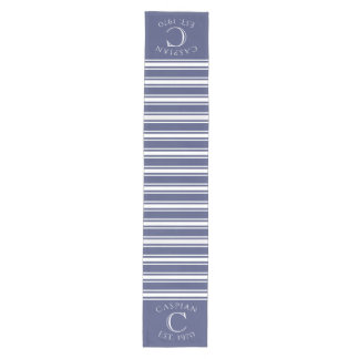 Caminho De Mesa Médio Monogrammed Double Striped | Navy Blue