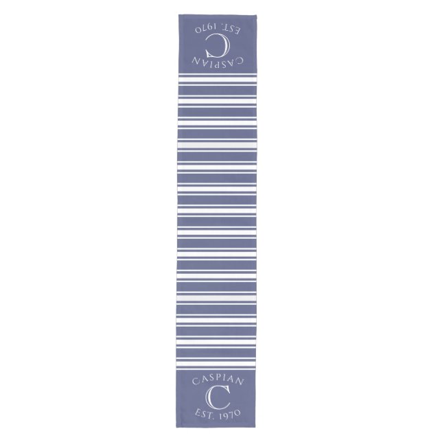 Caminho De Mesa Médio Monogrammed Double Striped | Navy Blue  (Frente)