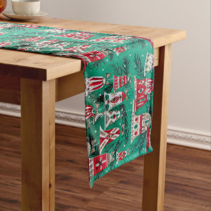 Caminho De Mesa Médio Natal retrô, enfeites de sino, vintage,