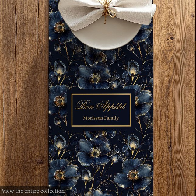 Caminho De Mesa Médio Navy Gold Flowers Table Runner Chic Modern Keepsak (Navy Gold Flowers Table Runner Chic Modern Keepsake)