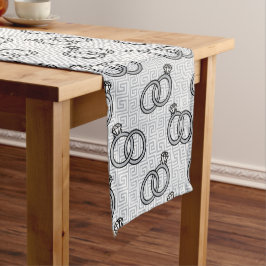 Caminho De Mesa Médio Noivado com Chave Grega - Prata e Branco