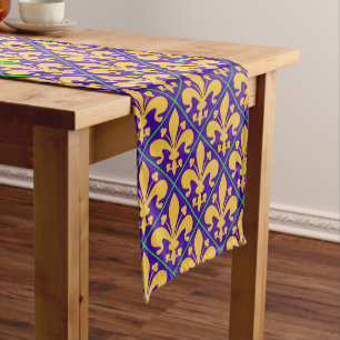 Caminho De Mesa Médio Nova Orleans Mardi Gras Fleur de Lis Short Mesa Ru