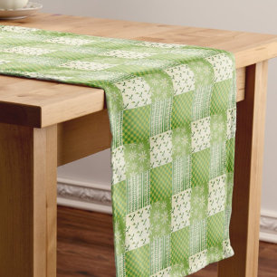 Caminho De Mesa Médio Olhar Vintage Verde Amarelo Ecru Patchwork