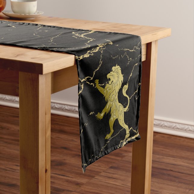 Caminho De Mesa Médio Ouro Royal Lion Black Marble (No Local)