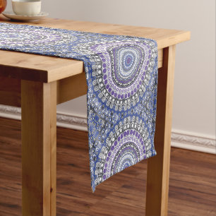 Caminho De Mesa Médio Padrão Circular Geométrico Mandala Azul e Roxo