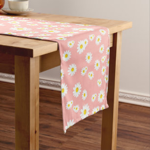 Caminho De Mesa Médio Padrão Coral Pink Boho Primavera Daisies