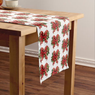 Caminho De Mesa Médio Padrão de Arco de Natal Festivo Vermelho e Dourado