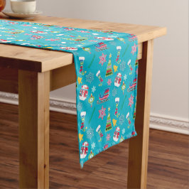 Caminho De Mesa Médio Padrão de Colagem de Natal em Azul