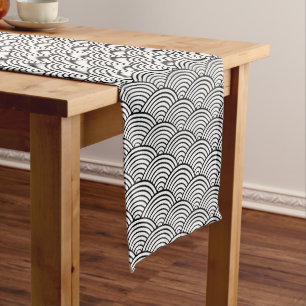 Caminho De Mesa Médio Padrão De Onda Japonesa Branca E Preta Seigaiha