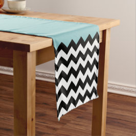 Caminho De Mesa Médio Padrão de ziguezague preto e branco, Chevron, azul