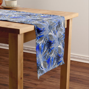 Caminho De Mesa Médio Padrão Floral Artístico Moderno e Cinza Azul