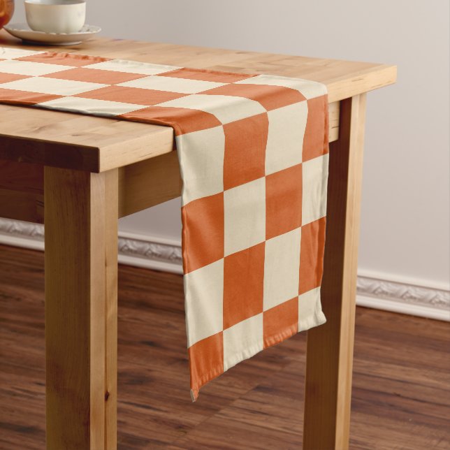 Caminho De Mesa Médio Padrão Xadrez Laranja E Branco Sofisticado (No Local)