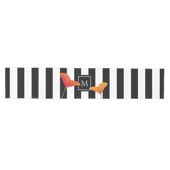 Caminho De Mesa Médio Papoila Negra Chic Monograma (Horizontal)