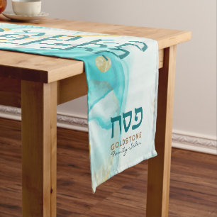 Caminho De Mesa Médio Passover Seder Moderno Hebraico Dourado