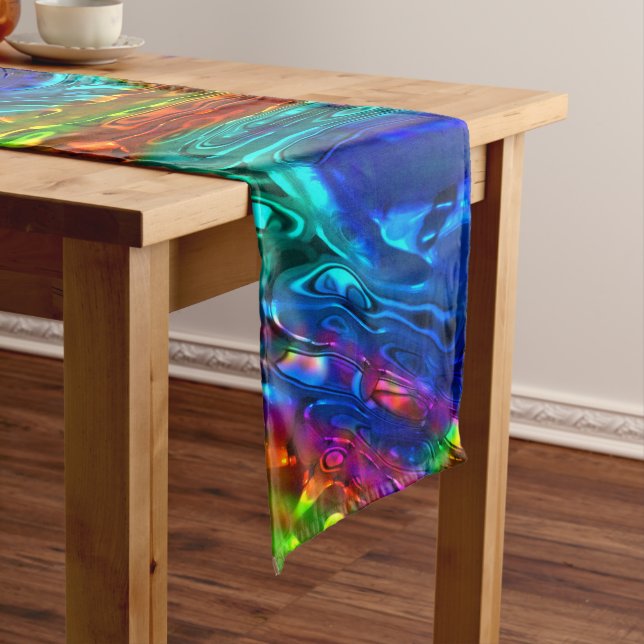 Caminho De Mesa Médio Peacock Feather Glass Art 1° (No Local)