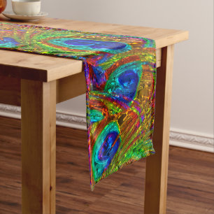 Caminho De Mesa Médio Penas de Pavão Arte em Vidro 1