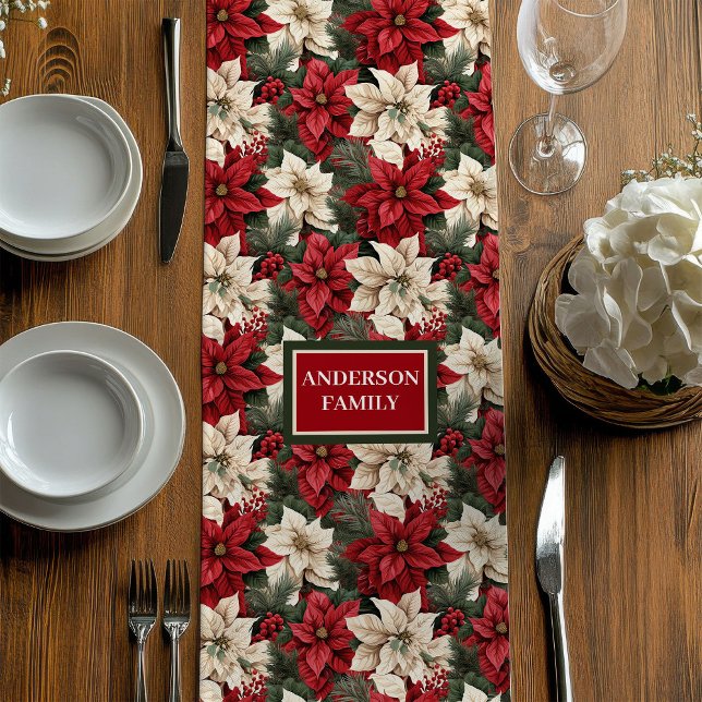 Caminho De Mesa Médio Personalized Poinsettia Runner Chic Holiday Table (Personalized Poinsettia Runner Chic Holiday Table)