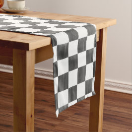 Caminho De Mesa Médio Pintado em Xadrez Preto e Branco