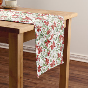 Caminho De Mesa Médio Poinsettia de Natal em Vermelho e Branco