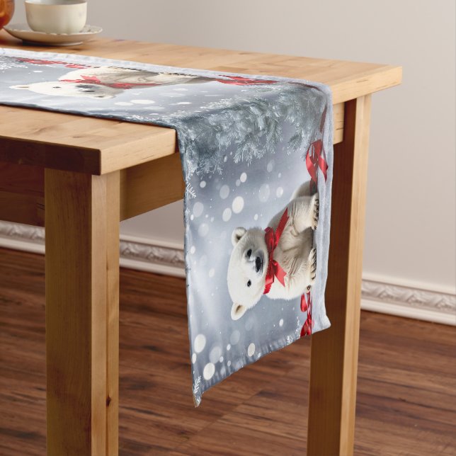 Caminho De Mesa Médio Polar Bear Christmas Holiday Table Runner (No Local)