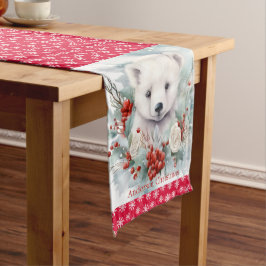 Caminho De Mesa Médio Polar Bear Cub Adicionar Nome Vermelho Neve