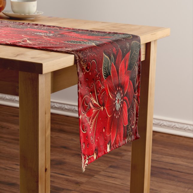 Caminho De Mesa Médio Red Flower Holiday Table Runner (No Local)