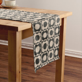 Caminho De Mesa Médio Retro modern -Flower Checkerboard - neutral taupe