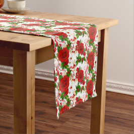 Caminho De Mesa Médio Rosas vermelhas de inverno e padrão Holly
