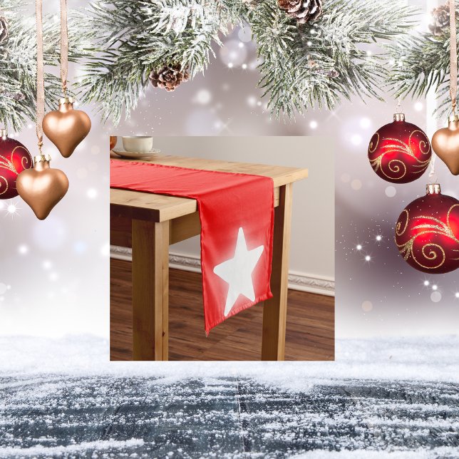 Caminho De Mesa Médio Simples Natal do Decor Branco em Vermelho | (Criador carregado)