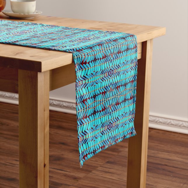 Caminho De Mesa Médio Sinfonia de Folhas, Aqua (No Local)