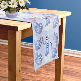 Caminho De Mesa Médio Snowman Dreidels Jewish Holiday Blue Hanukkah